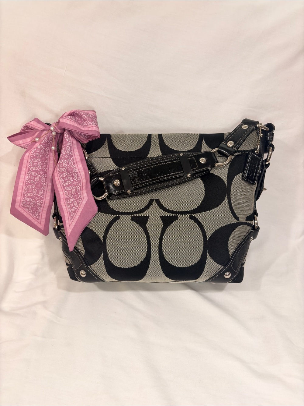 Rare Vintage Coach Carly 12871 Black & Gray Signature C Shoulder Hobo Bag Y2K